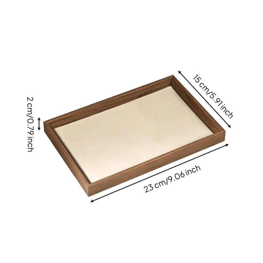 Wooden Jewellery Display Tray for Dresser & Vanity | Minimalist Walnut-Grain Organiser for Rings, Earrings & Necklaces | Grey or Beige, S or L