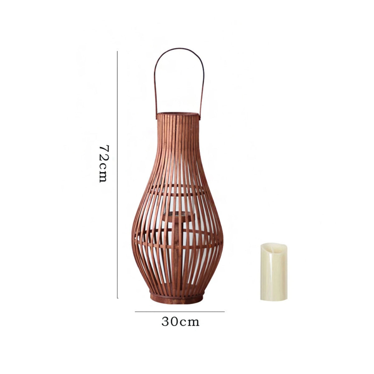 Bamboo Floor Lantern for Patio, Garden & Living Room | Handwoven Boho Lantern with LED Candle | Rustic Decorative Lighting, Small or Large