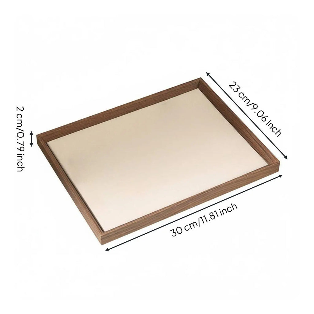Wooden Jewellery Display Tray for Dresser & Vanity | Minimalist Walnut-Grain Organiser for Rings, Earrings & Necklaces | Grey or Beige, S or L