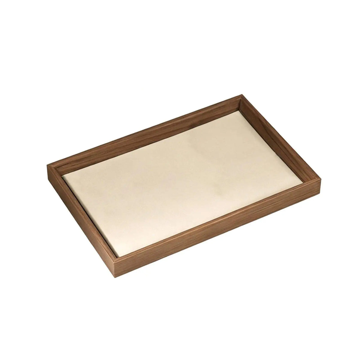 Wooden Jewellery Display Tray for Dresser & Vanity | Minimalist Walnut-Grain Organiser for Rings, Earrings & Necklaces | Grey or Beige, S or L