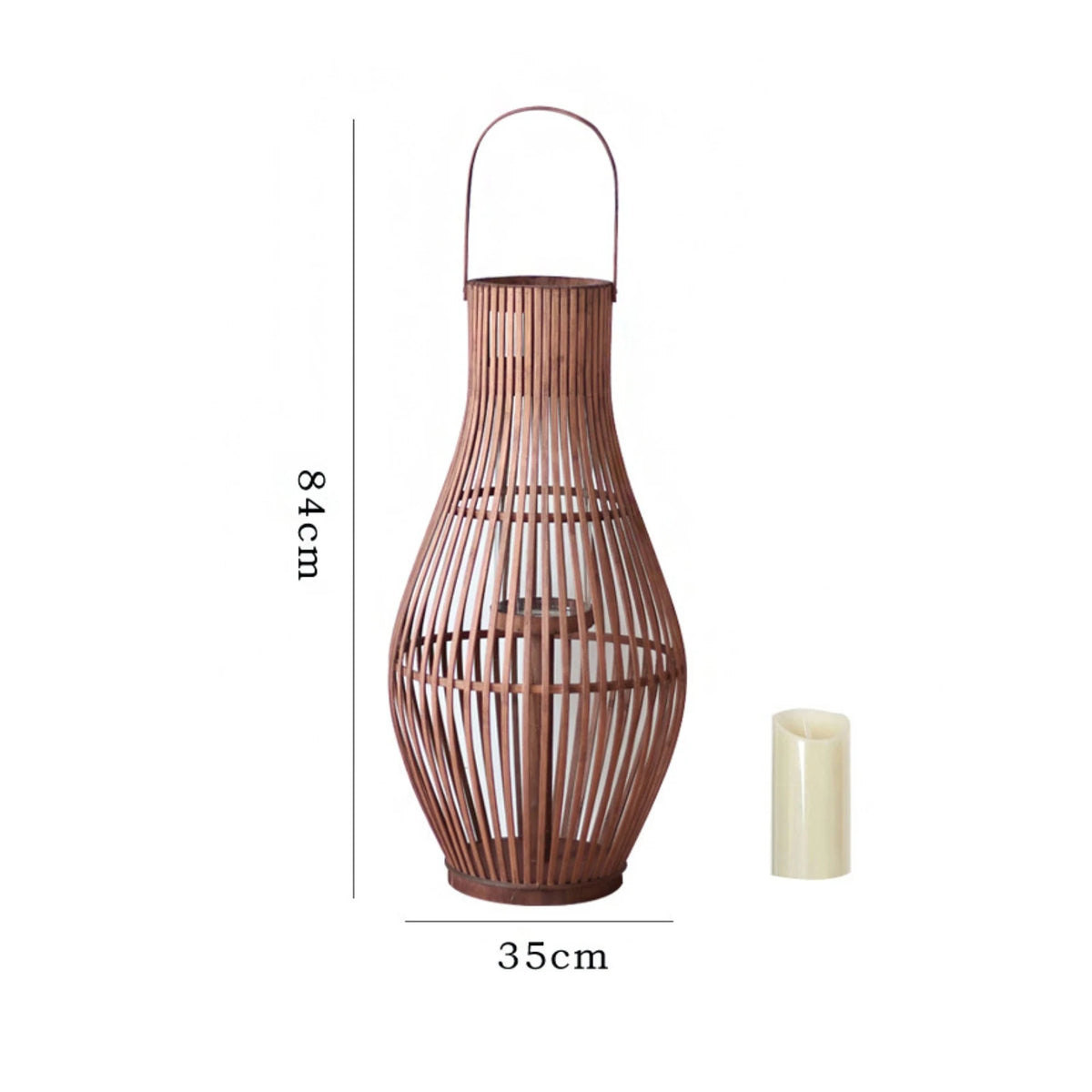 Bamboo Floor Lantern for Patio, Garden & Living Room | Handwoven Boho Lantern with LED Candle | Rustic Decorative Lighting, Small or Large