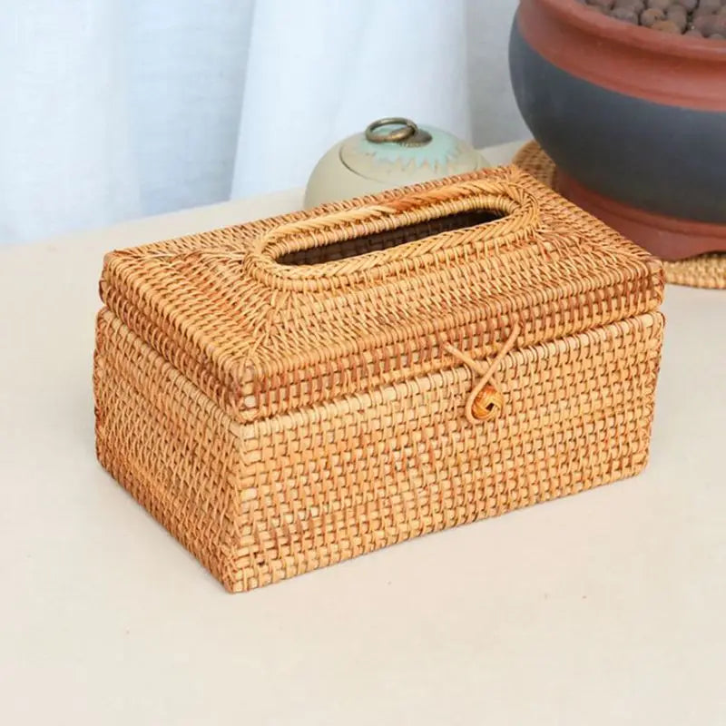 Rattan Tissue Box Cover for Living Room, Bathroom & Office | Handmade Woven Tissue Holder | Natural Napkin Storage Case & Housewarming Gift