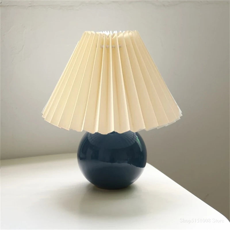 Nordic Ceramic Table Lamp for Bedroom Nightstand & Living Room | Pleated Fabric Lampshade | Modern Bedside Lamp | 12 Colour Combinations