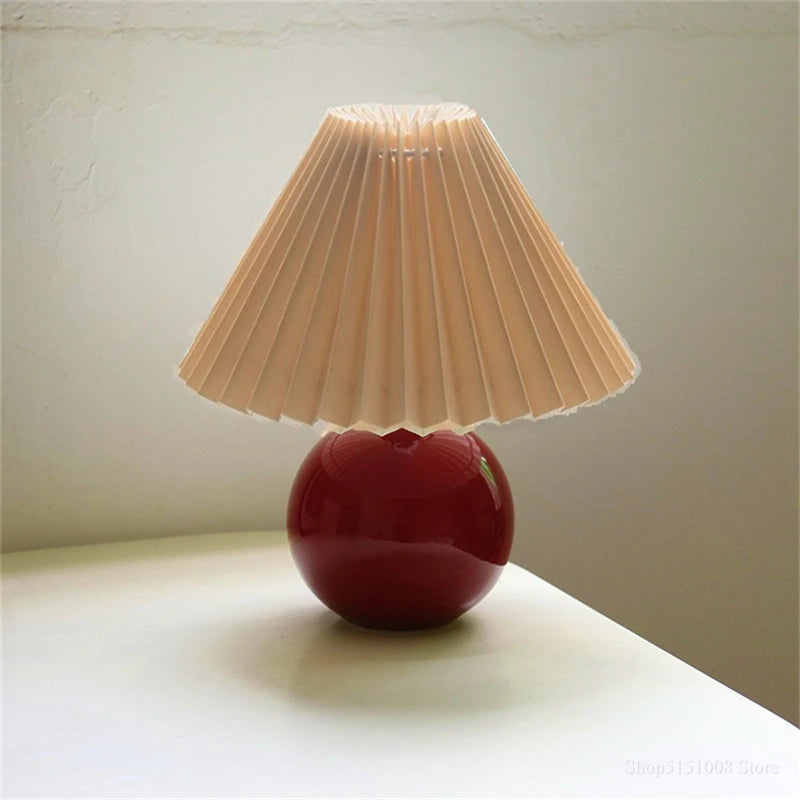 Nordic Ceramic Table Lamp for Bedroom Nightstand & Living Room | Pleated Fabric Lampshade | Modern Bedside Lamp | 12 Colour Combinations