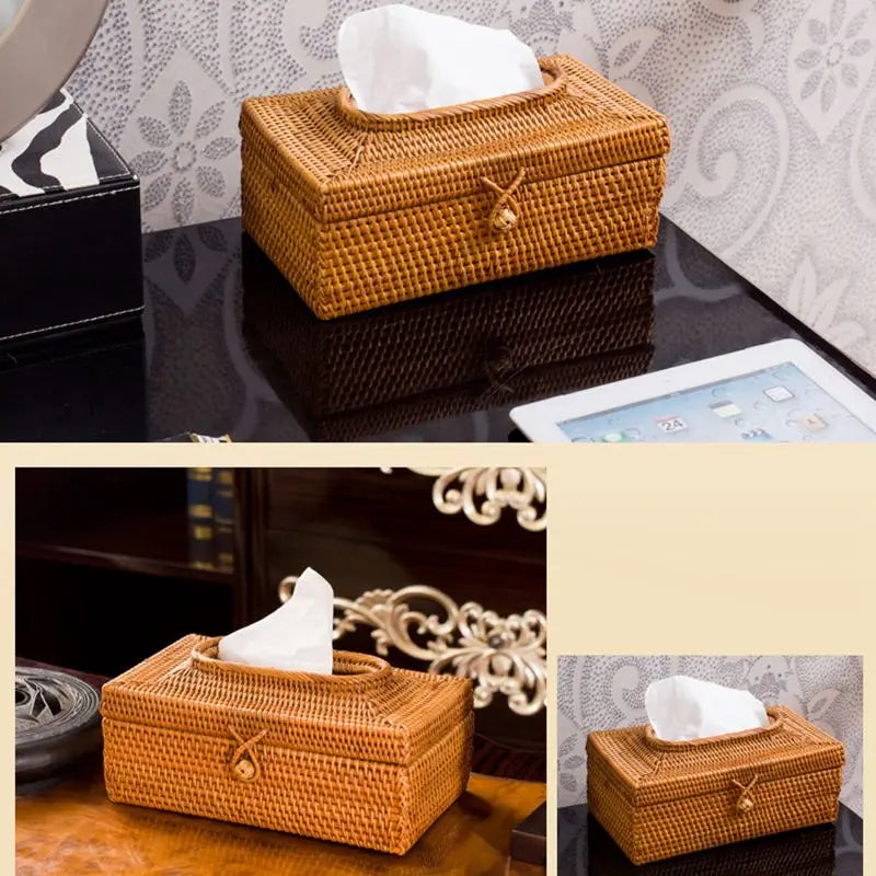 Rattan Tissue Box Cover for Living Room, Bathroom & Office | Handmade Woven Tissue Holder | Natural Napkin Storage Case & Housewarming Gift