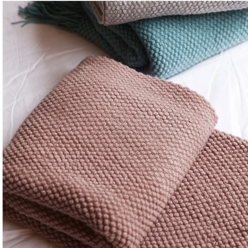 Chunky Knit Throw Blanket with Tassels for Sofa & Bed | Boho Cozy Bedroom Decor | Soft Textured Knit Blanket | 12 Colours
