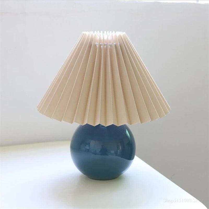 Nordic Ceramic Table Lamp for Bedroom Nightstand & Living Room | Pleated Fabric Lampshade | Modern Bedside Lamp | 12 Colour Combinations