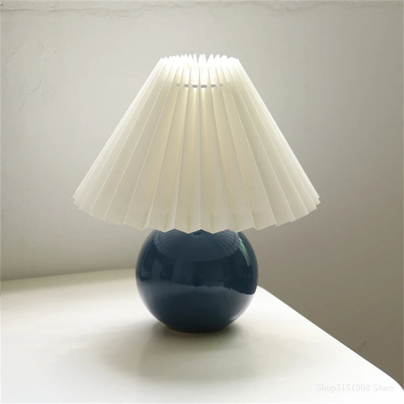 Nordic Ceramic Table Lamp for Bedroom Nightstand & Living Room | Pleated Fabric Lampshade | Modern Bedside Lamp | 12 Colour Combinations