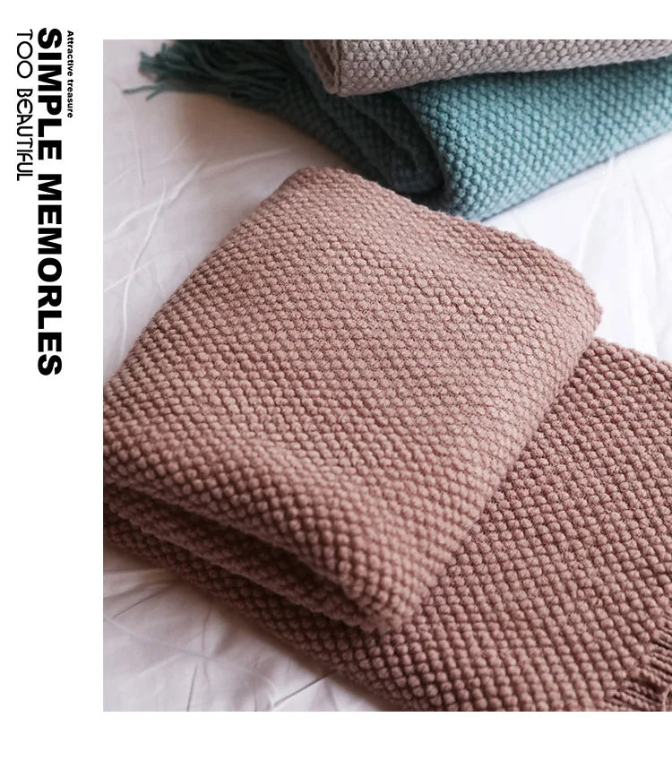 Chunky Knit Throw Blanket with Tassels for Sofa & Bed | Boho Cozy Bedroom Decor | Soft Textured Knit Blanket | 12 Colours