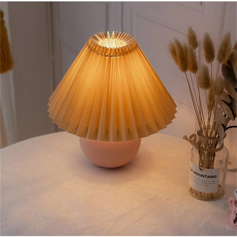 Nordic Ceramic Table Lamp for Bedroom Nightstand & Living Room | Pleated Fabric Lampshade | Modern Bedside Lamp | 12 Colour Combinations
