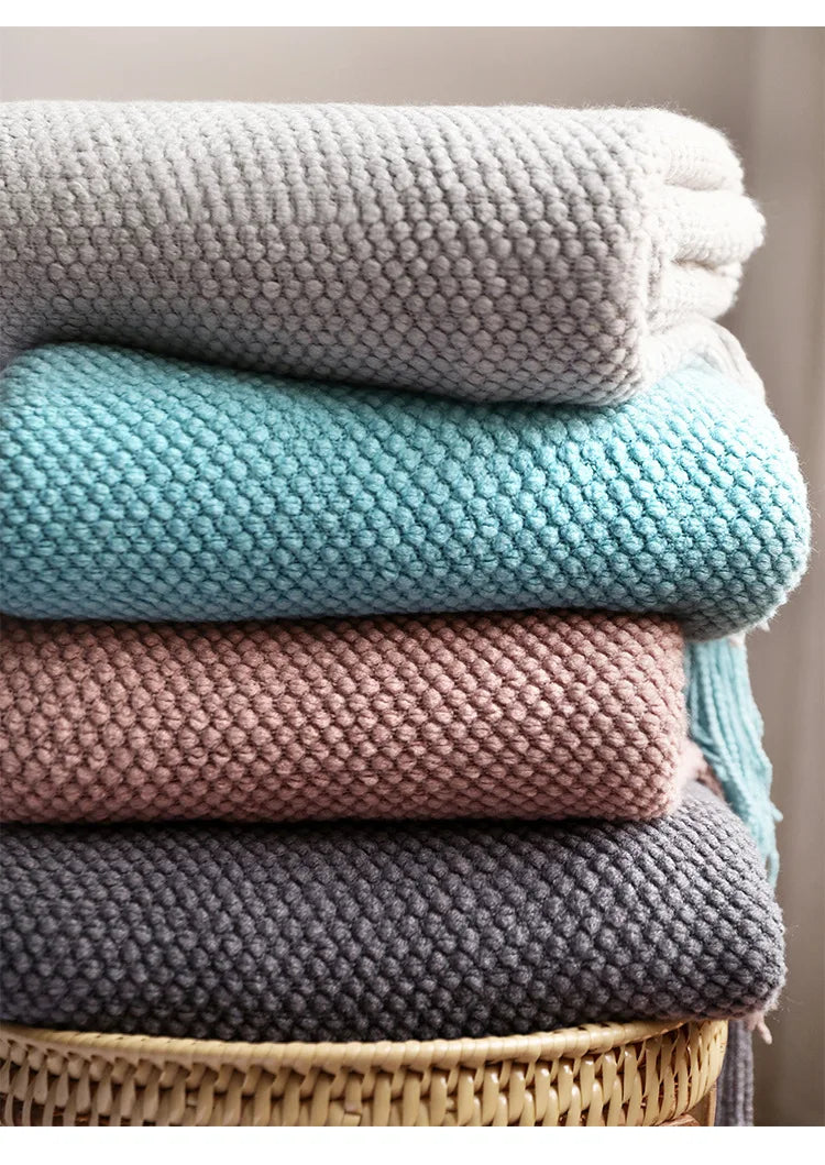 Chunky Knit Throw Blanket with Tassels for Sofa & Bed | Boho Cozy Bedroom Decor | Soft Textured Knit Blanket | 12 Colours