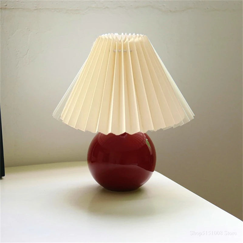 Nordic Ceramic Table Lamp for Bedroom Nightstand & Living Room | Pleated Fabric Lampshade | Modern Bedside Lamp | 12 Colour Combinations