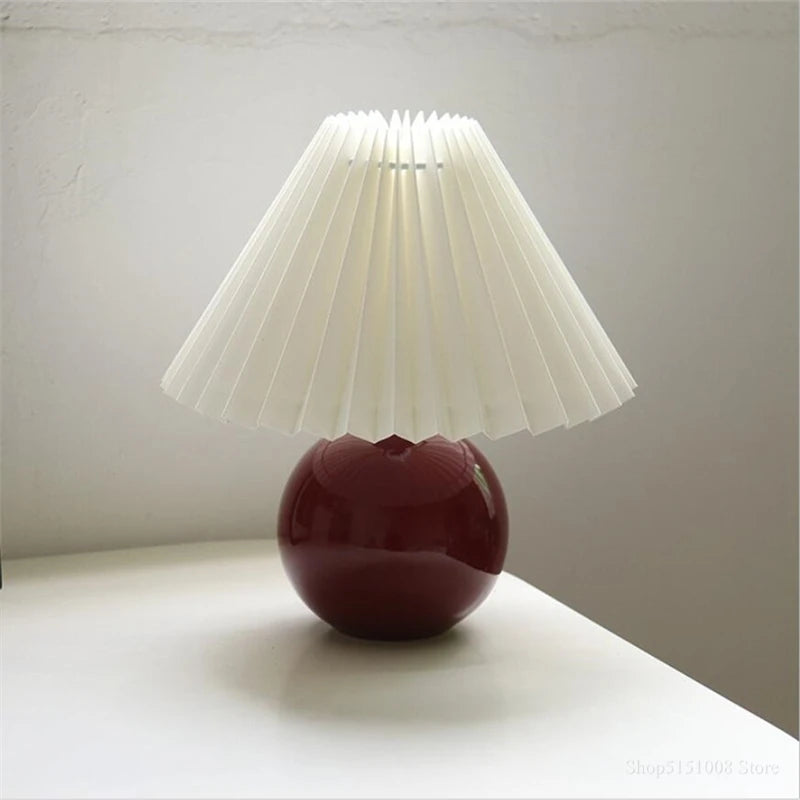 Nordic Ceramic Table Lamp for Bedroom Nightstand & Living Room | Pleated Fabric Lampshade | Modern Bedside Lamp | 12 Colour Combinations