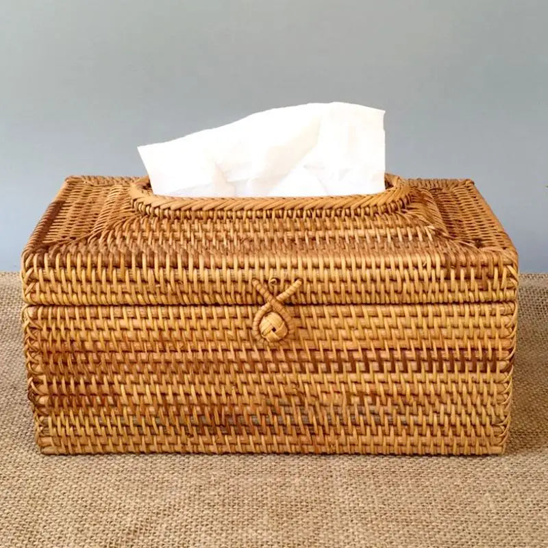 Rattan Tissue Box Cover for Living Room, Bathroom & Office | Handmade Woven Tissue Holder | Natural Napkin Storage Case & Housewarming Gift
