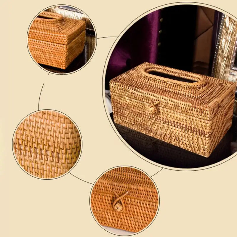 Rattan Tissue Box Cover for Living Room, Bathroom & Office | Handmade Woven Tissue Holder | Natural Napkin Storage Case & Housewarming Gift