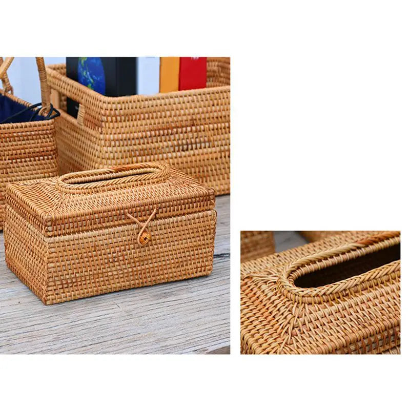 Rattan Tissue Box Cover for Living Room, Bathroom & Office | Handmade Woven Tissue Holder | Natural Napkin Storage Case & Housewarming Gift