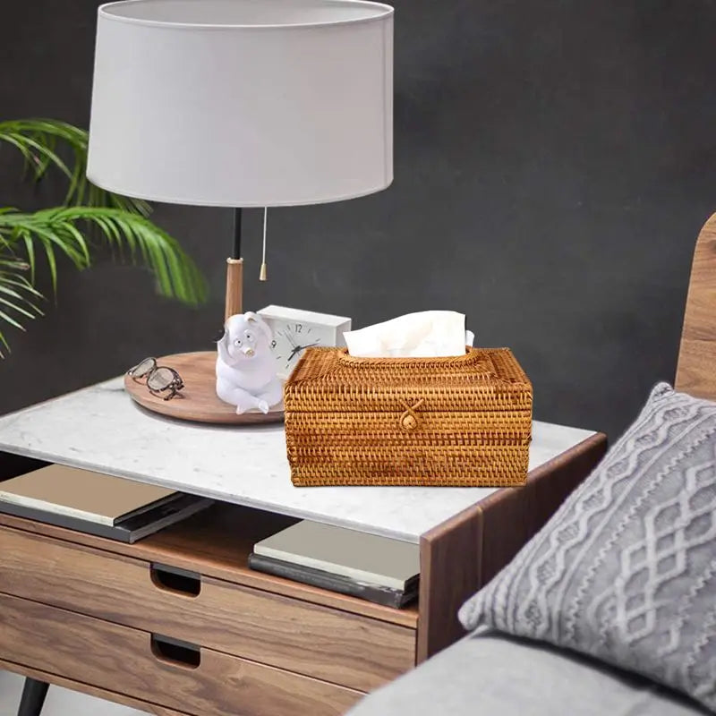 Rattan Tissue Box Cover for Living Room, Bathroom & Office | Handmade Woven Tissue Holder | Natural Napkin Storage Case & Housewarming Gift