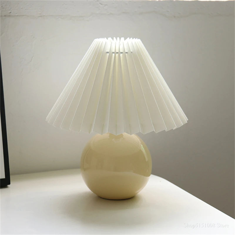 Nordic Ceramic Table Lamp for Bedroom Nightstand & Living Room | Pleated Fabric Lampshade | Modern Bedside Lamp | 12 Colour Combinations