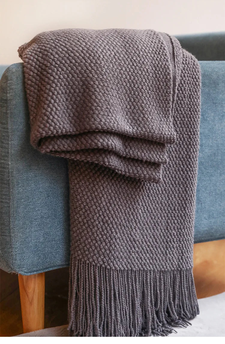 Chunky Knit Throw Blanket with Tassels for Sofa & Bed | Boho Cozy Bedroom Decor | Soft Textured Knit Blanket | 12 Colours