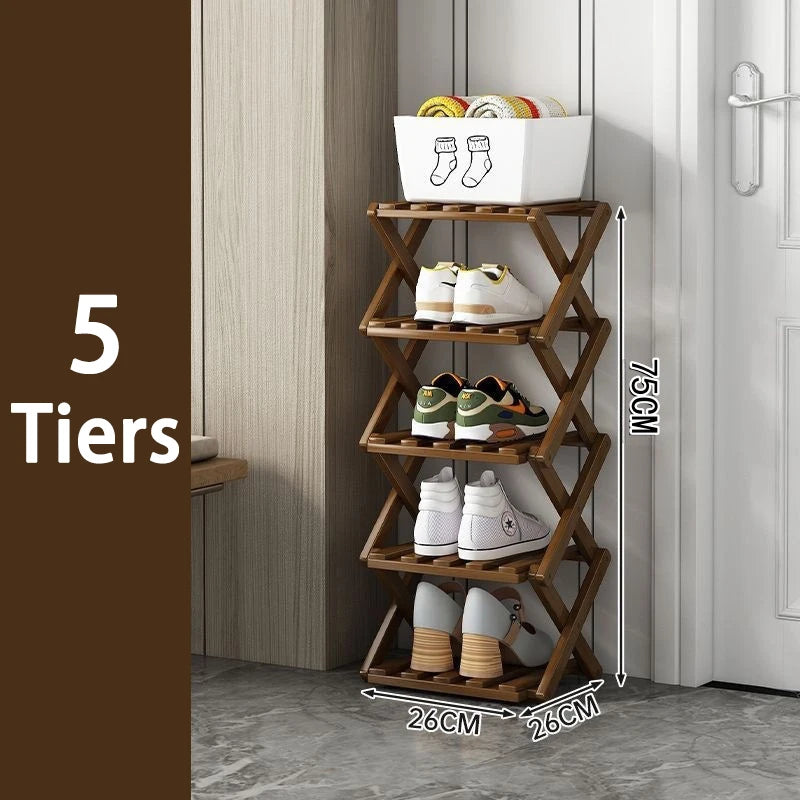 Bamboo Shoe Rack for Entryway, Closet & Hallway | Foldable Vertical Shoe Storage with No Assembly Needed | 2 to 9 Tiers in Natural or Brown