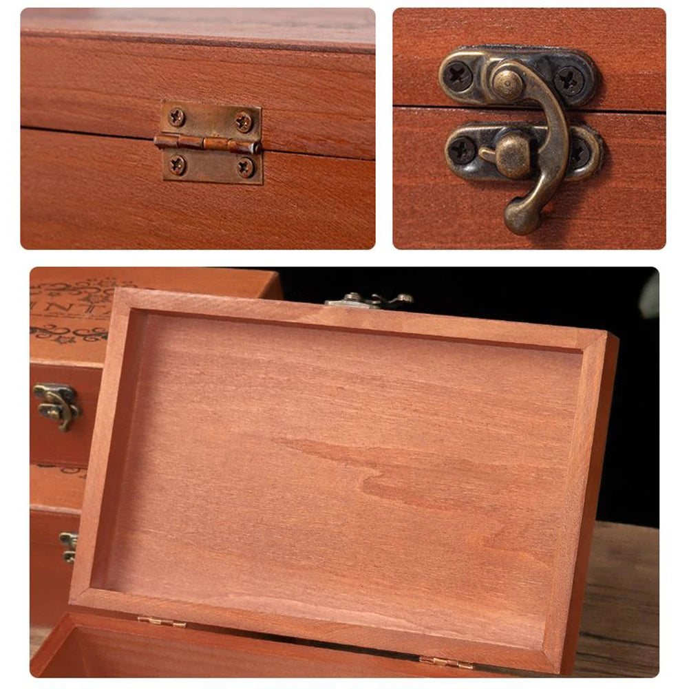 Wooden Storage Box with Lock & Hinged Lid for Home Office & Bedroom | Retro Keepsake Box | Decorative Valuables Case in S, M, L