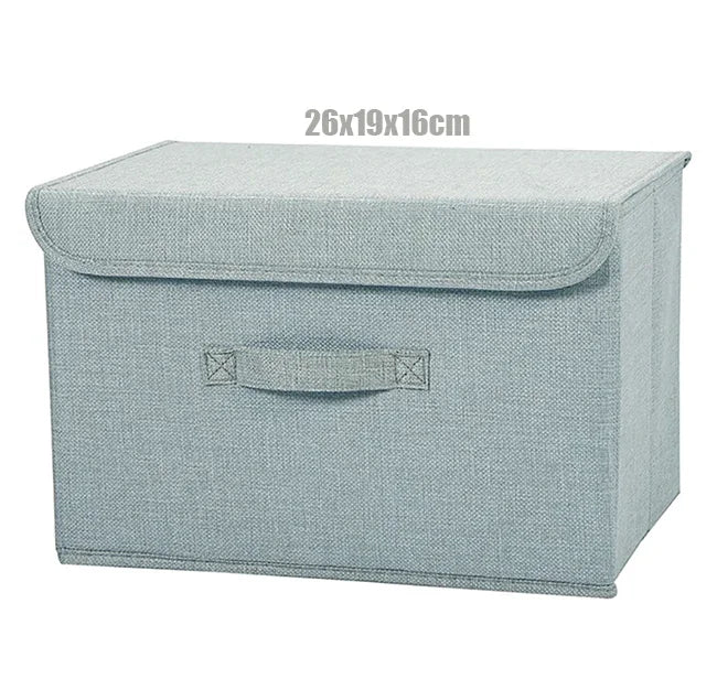 Foldable Cotton Linen Storage Box with Lid for Closet, Nursery & Shelves | Washable Fabric Storage Bin | Toy & Clothes Organiser, 2 Sizes