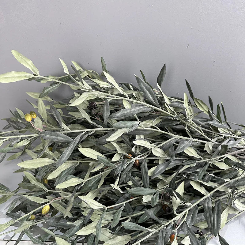 Artificial Olive Branch for Vases & Wreaths | 113cm Realistic Faux Olive Leaves | Fake Plant Stem for Living Room, Wedding & Christmas Decor