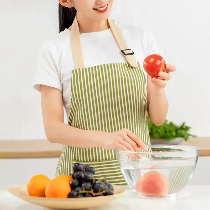 Striped Linen Apron for Kitchen, Baking & Gardening | Japanese Style Cooking Apron with Adjustable Neck Strap | Minimalist Apron in 4 Colours