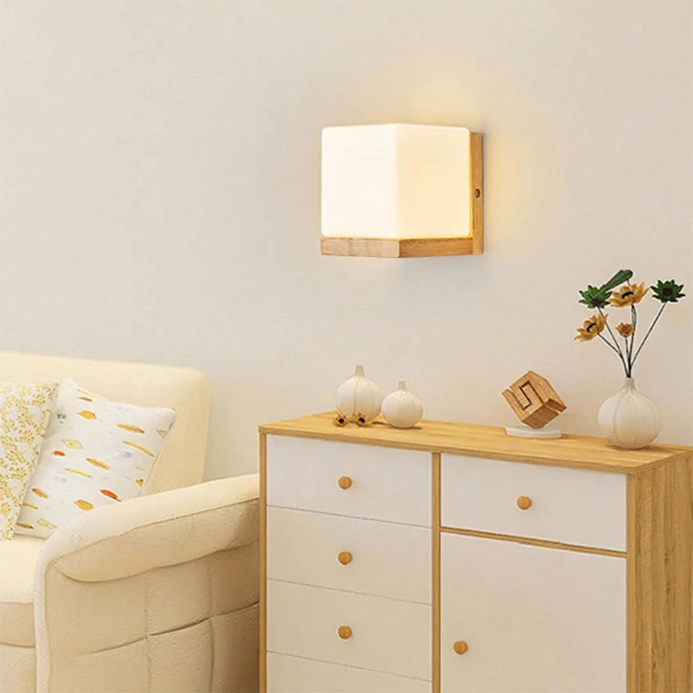 Wooden Wall Sconce for Bedroom, Kitchen & Living Room | Nordic Wood & Glass Shade Wall Light | E27 Wall Lamp Fixture in 5 Styles