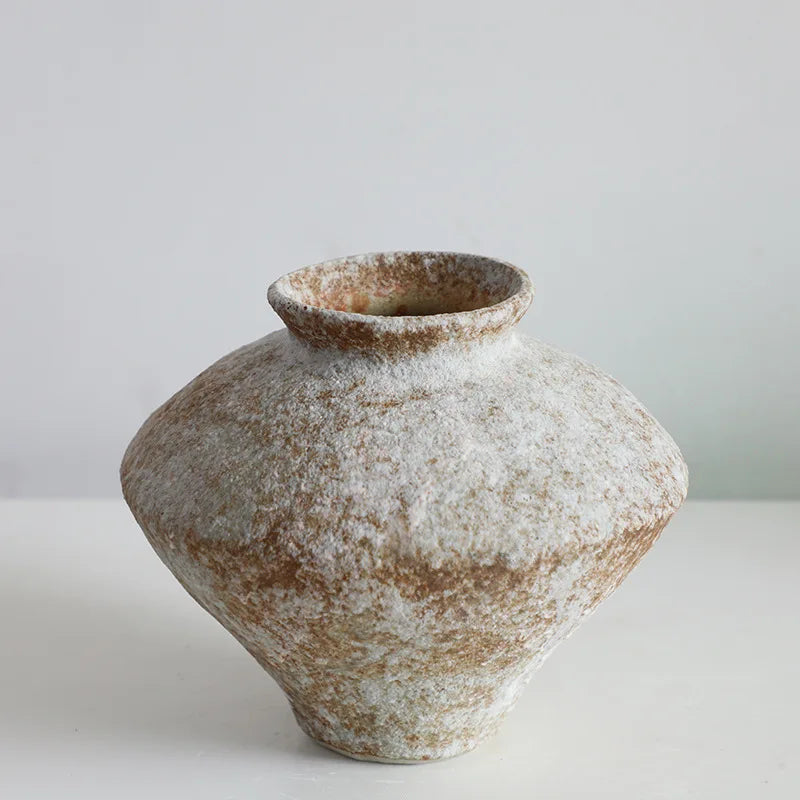Handmade Coarse Ceramic Vase for Living Room & Tabletop | Wabi-Sabi Zen Flower Vase for Dried Flowers | Retro Pottery Decor, 12 Styles