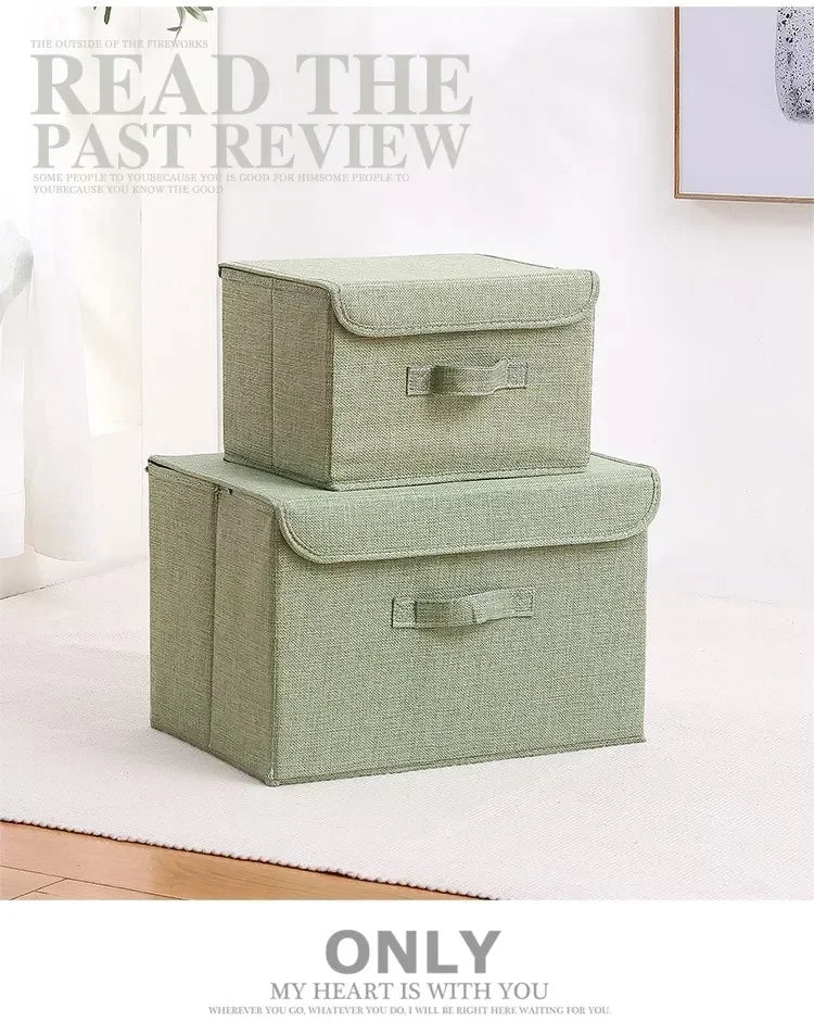 Foldable Cotton Linen Storage Box with Lid for Closet, Nursery & Shelves | Washable Fabric Storage Bin | Toy & Clothes Organiser, 2 Sizes