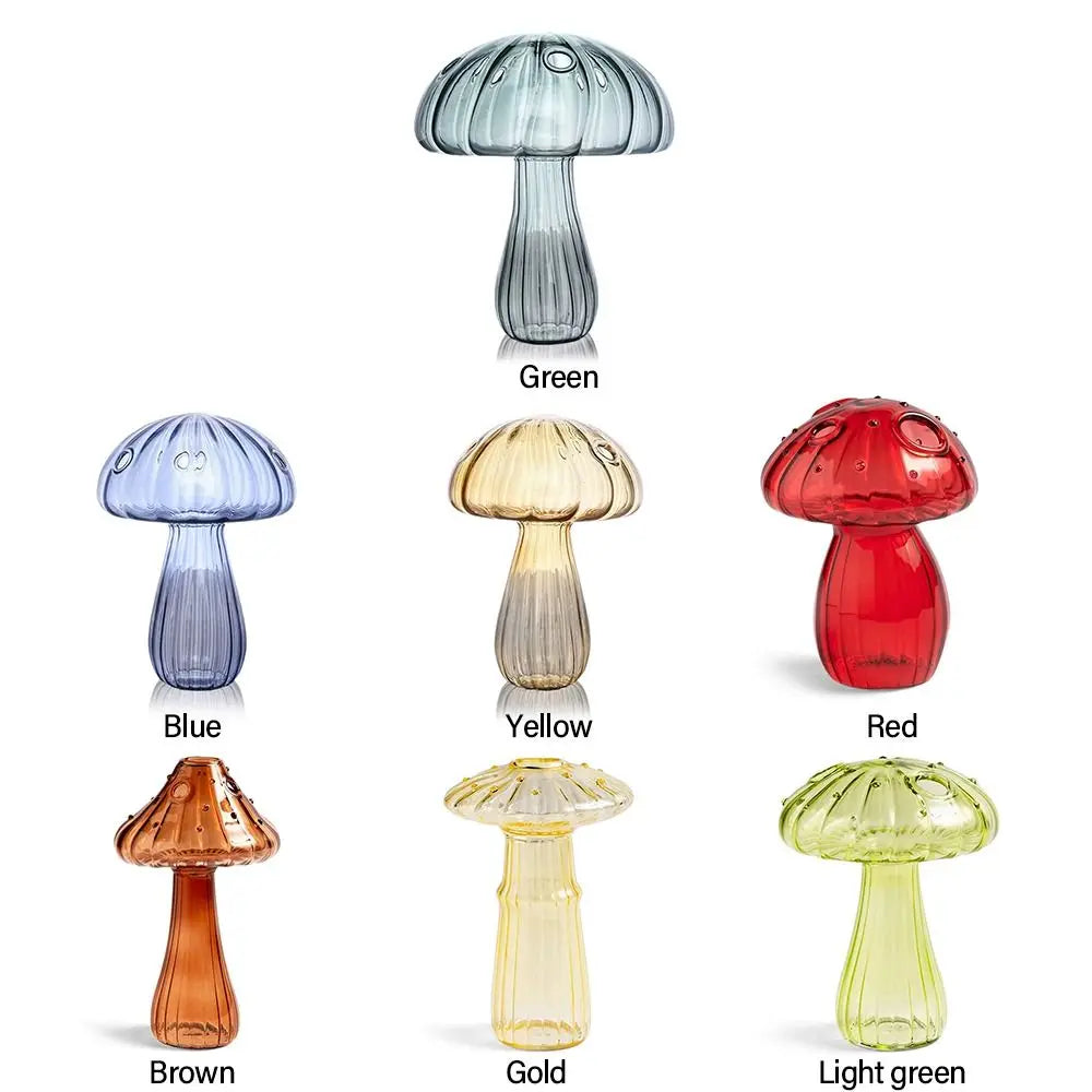 Mushroom Glass Vase for Desk, Shelf & Windowsill | Hydroponic Plant & Bud Vase | Colourful Modern Home Decor Ornament in 12 Colours