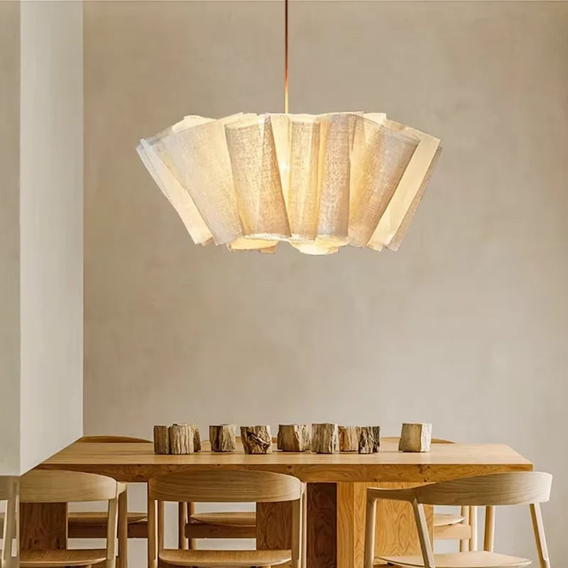 Pleated Linen Pendant Light for Bedroom, Dining Room & Living Room | Wabi Sabi Fabric Chandelier | Handmade Japandi Ceiling Light, 40 to 80cm