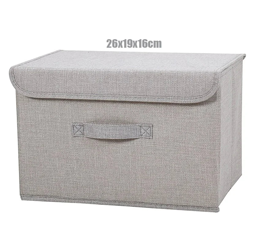 Foldable Cotton Linen Storage Box with Lid for Closet, Nursery & Shelves | Washable Fabric Storage Bin | Toy & Clothes Organiser, 2 Sizes