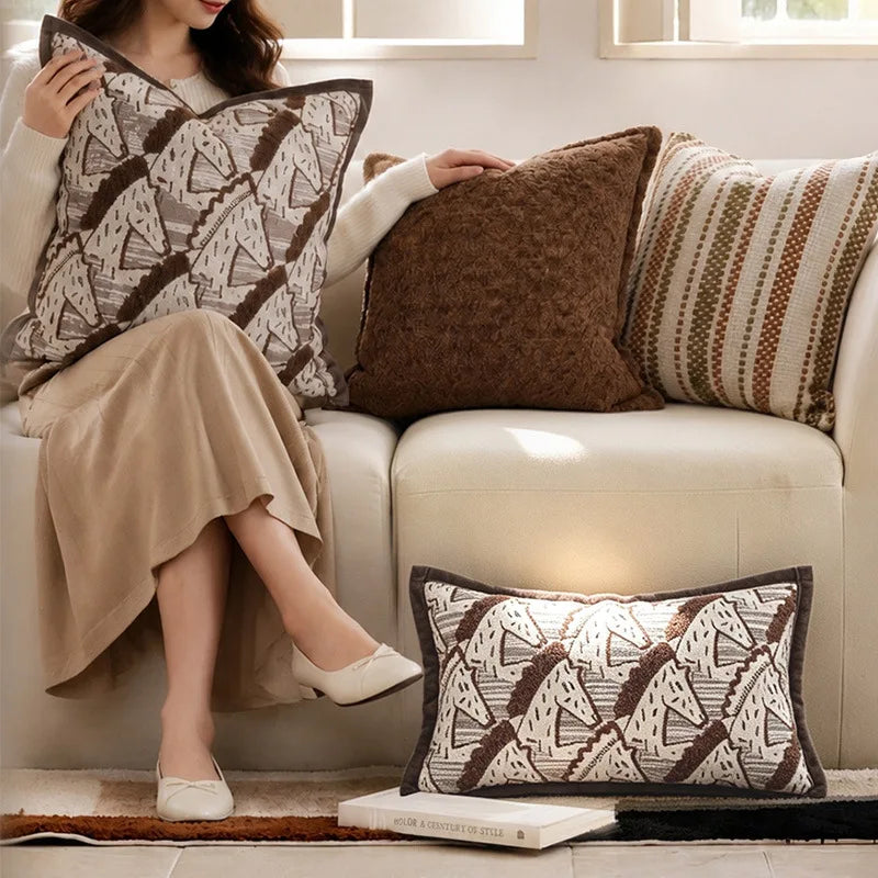 Brown Striped Chenille Throw Pillow Cover for Living Room Sofa & Bed | Textured Neutral Bedroom Decor | 45x45cm & 30x50cm
