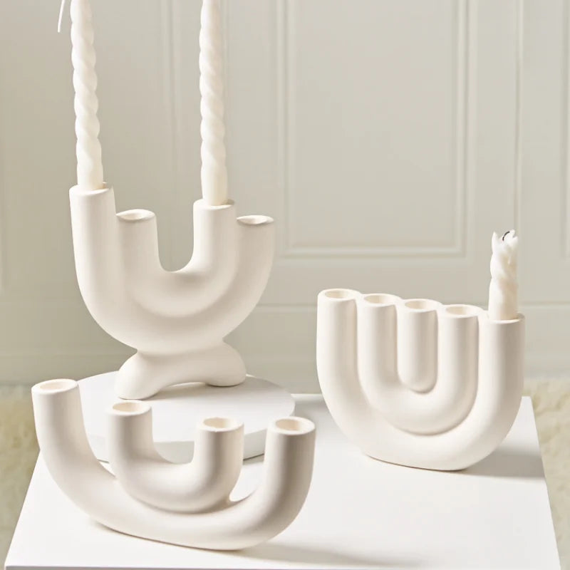 Ceramic Candelabra Candle Holder for Dining Table & Mantel | Nordic Handmade Taper Candlestick | Sculptural Home Decor & Wedding Centrepiece, 5 Styles