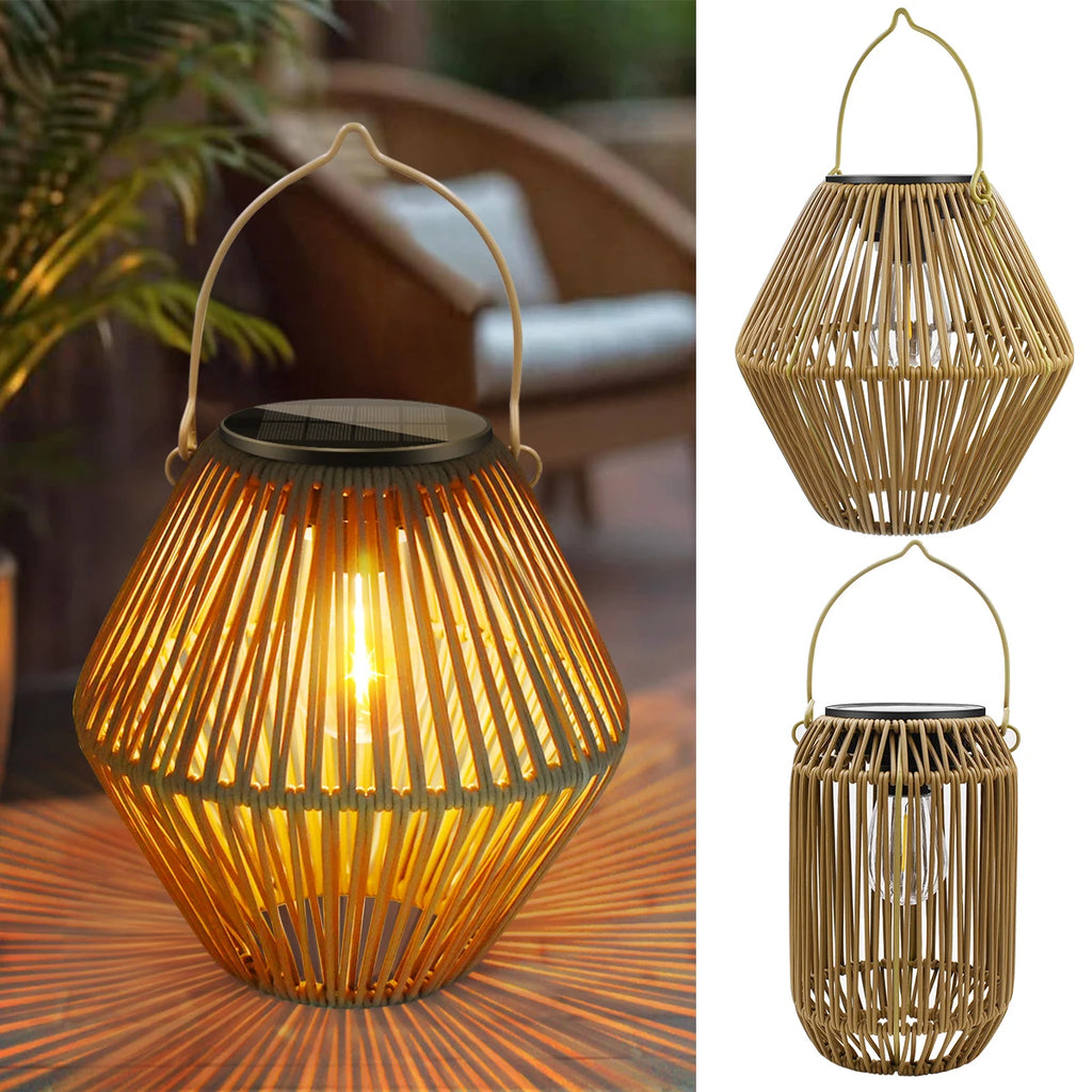 Solar Rattan Lantern for Garden, Patio & Porch | Waterproof Hanging Boho Solar Light | Automatic Outdoor Decorative Lighting, 2 Styles