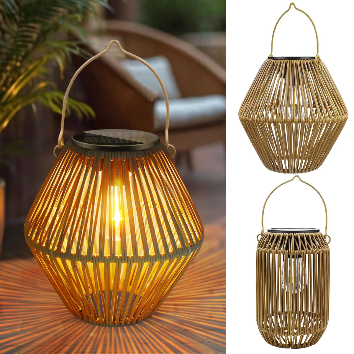 Solar Rattan Lantern for Garden, Patio & Porch | Waterproof Hanging Boho Solar Light | Automatic Outdoor Decorative Lighting, 2 Styles
