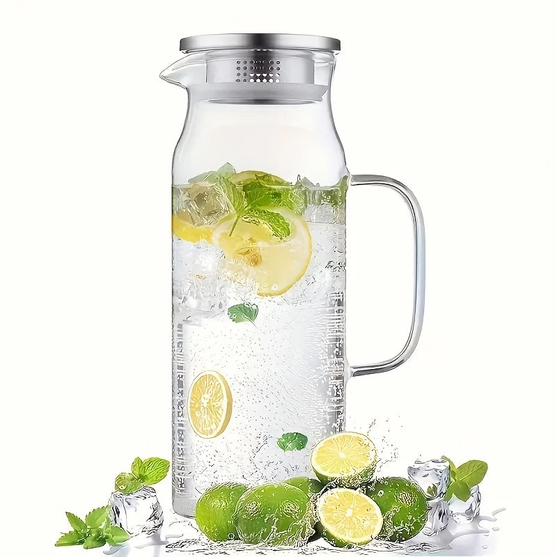 Borosilicate Glass Water Pitcher with Steel Lid | 1L & 1.5L Heat Resistant Jug for Coffee, Juice, Iced Tea & Kitchen Dining