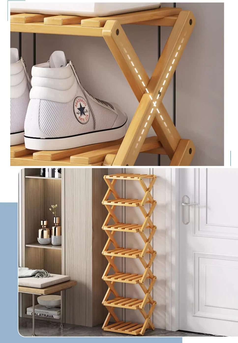 Bamboo Shoe Rack for Entryway, Closet & Hallway | Foldable Vertical Shoe Storage with No Assembly Needed | 2 to 9 Tiers in Natural or Brown