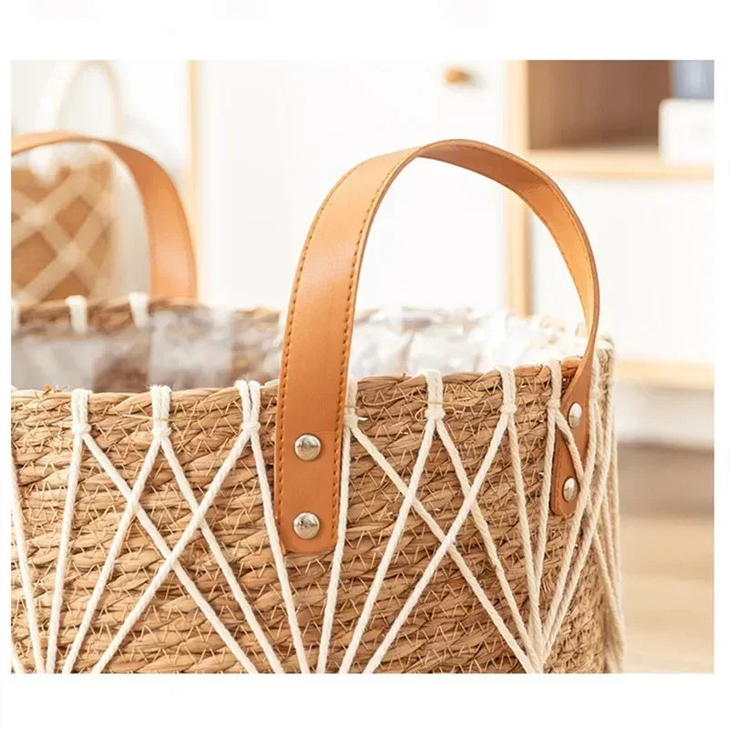 Seagrass Planter Basket with Handles for Indoor Plants & Patio | Natural Woven Plant Pot Cover | Boho Storage Basket, 25cm or 29cm