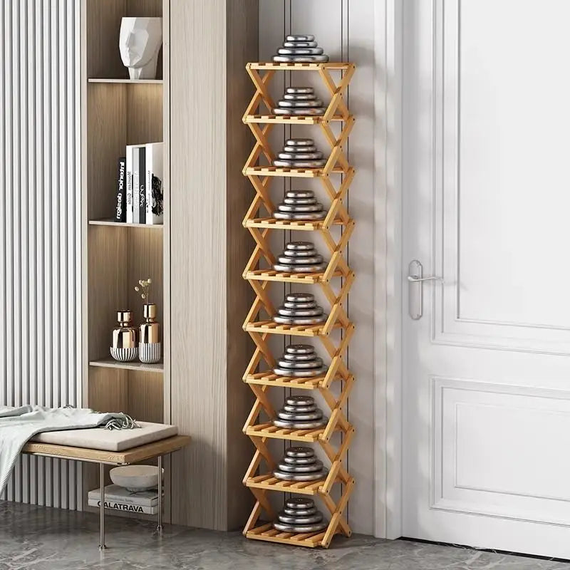Bamboo Shoe Rack for Entryway, Closet & Hallway | Foldable Vertical Shoe Storage with No Assembly Needed | 2 to 9 Tiers in Natural or Brown