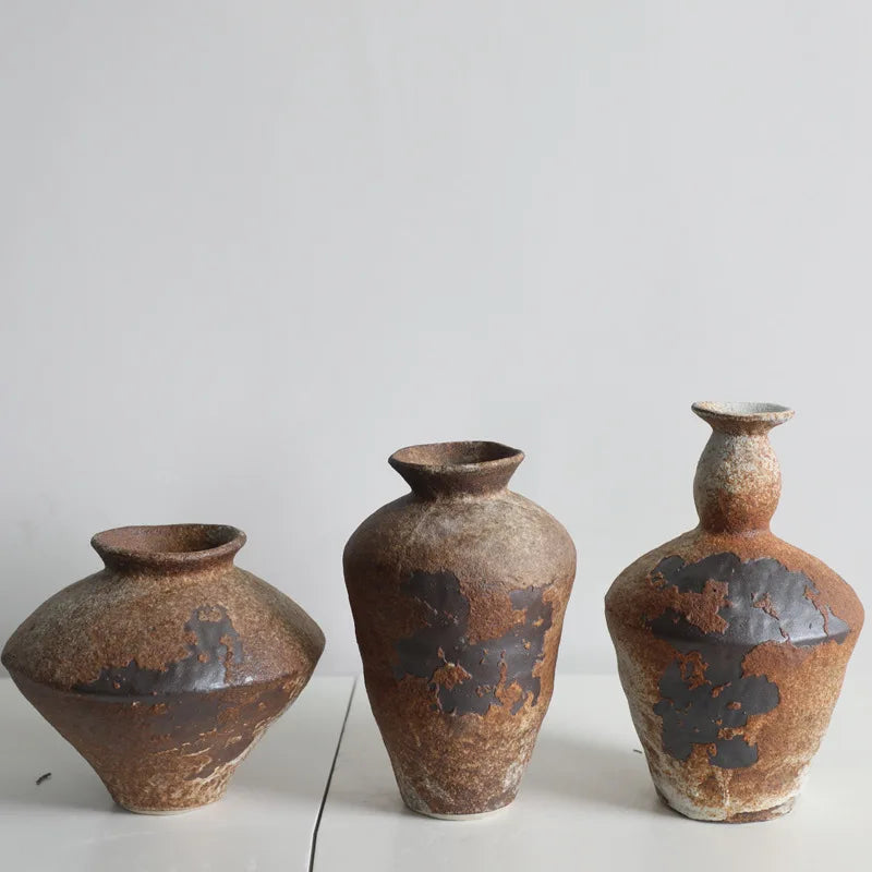 Handmade Coarse Ceramic Vase for Living Room & Tabletop | Wabi-Sabi Zen Flower Vase for Dried Flowers | Retro Pottery Decor, 12 Styles