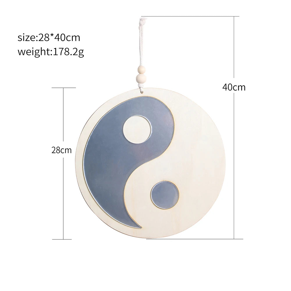 Yin Yang Wooden Wall Mirror | Boho Tai Chi Wood Mirror for Living Room & Bedroom, Feng Shui Home Decoration, 2 Designs