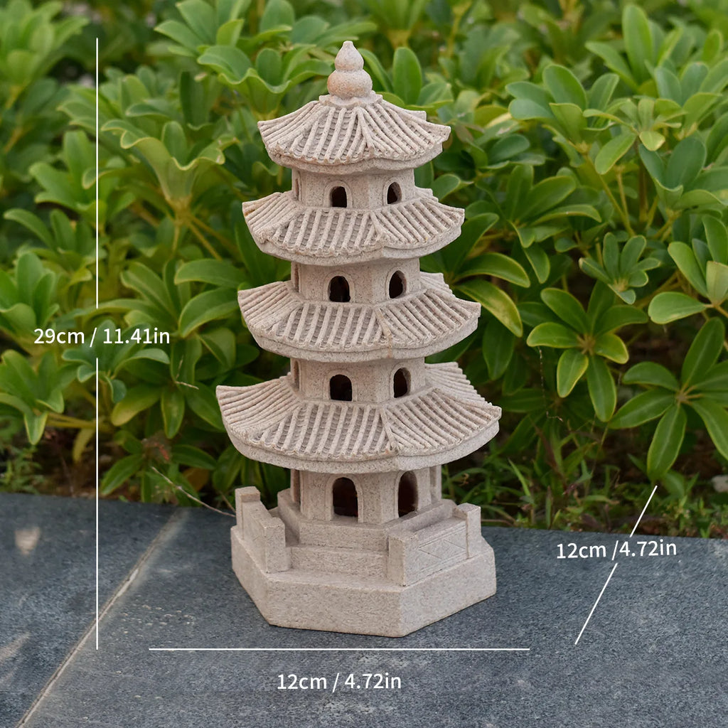 Solar Pagoda Lantern Statue for Garden, Patio & Zen Garden | Japanese Style Resin Garden Ornament | Warm LED Solar Garden Light, 4 Styles