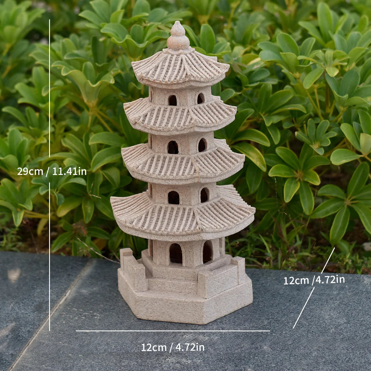 Solar Pagoda Lantern Statue for Garden, Patio & Zen Garden | Japanese Style Resin Garden Ornament | Warm LED Solar Garden Light, 4 Styles