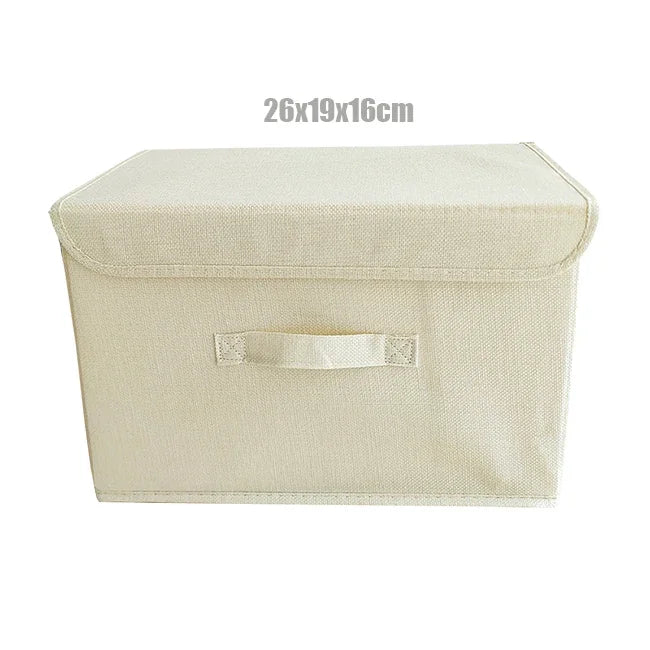 Foldable Cotton Linen Storage Box with Lid for Closet, Nursery & Shelves | Washable Fabric Storage Bin | Toy & Clothes Organiser, 2 Sizes