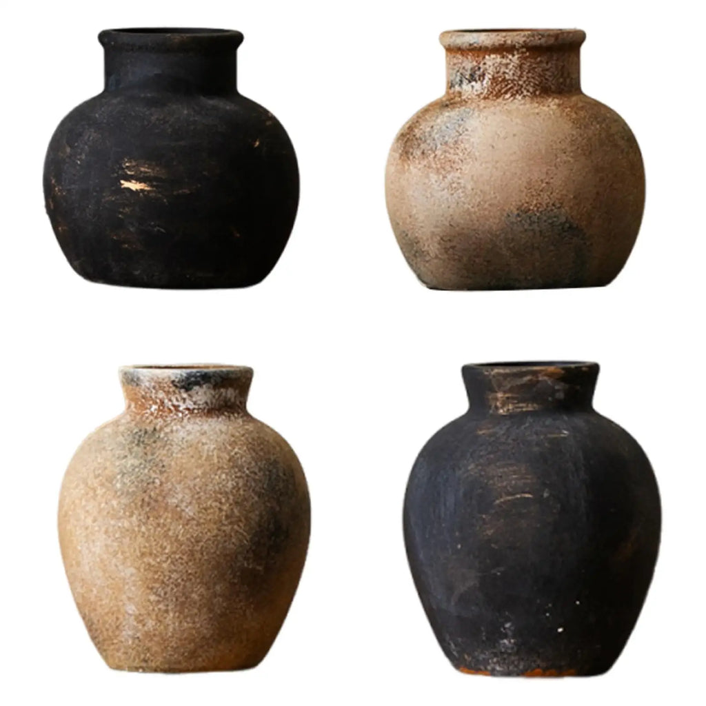 Rustic Ceramic Vase for Living Room, Mantel & Office | Wabi-Sabi Farmhouse Flower Vase | Textured Pottery Centrepiece in Black or Rust