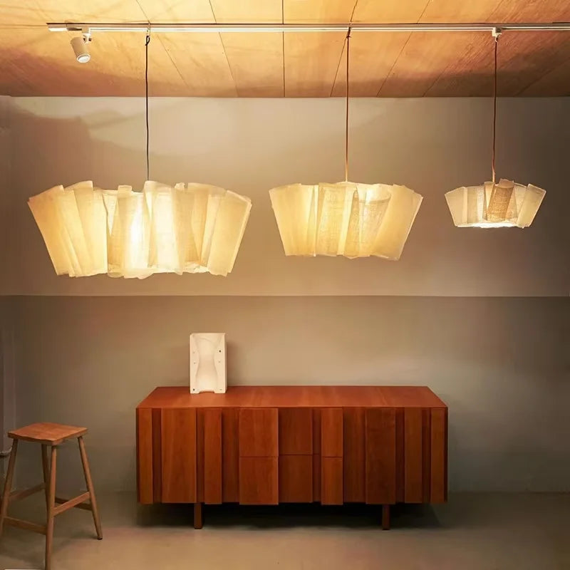 Pleated Linen Pendant Light for Bedroom, Dining Room & Living Room | Wabi Sabi Fabric Chandelier | Handmade Japandi Ceiling Light, 40 to 80cm