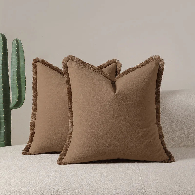 Cotton Tassel Throw Pillow Cover for Bed & Living Room Sofa | Boho Bedroom Decor | Solid Colour Cushion Cover | 12 Colours, 4 Sizes